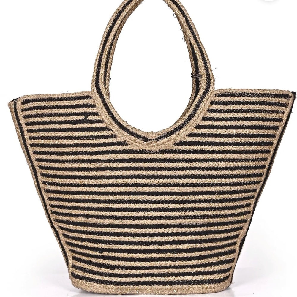 America & Beyond Striped Straw Tote Bag